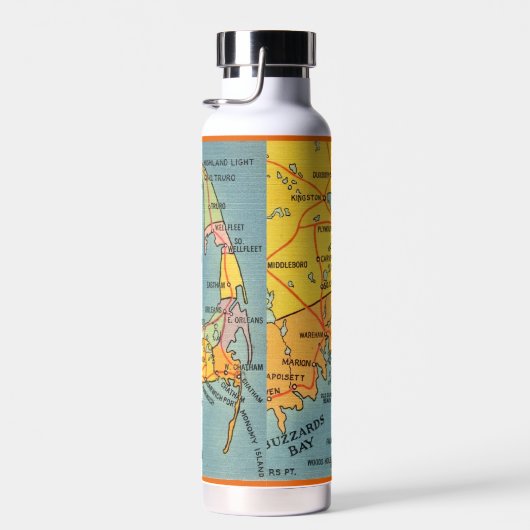 De Cape - Cape Cod Massachusetts kaart Waterfles (Rechts)
