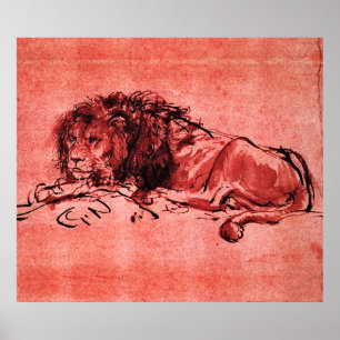 DE CAPE LION LYING DOWN, door Rembrandt Red Black Poster