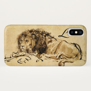 DE CAPE LION LYING DOWN, Sepia, Black Monogram iPhone X Hoesje