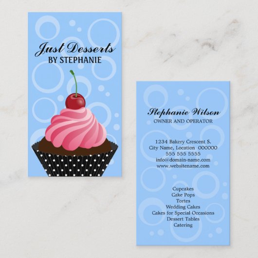 De capricieuze Bakkerij van Cupcake van de Kers Visitekaartje (Voorkant / Achterkant)