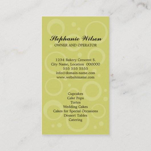 De capricieuze Bakkerij van Cupcake van de Kers Visitekaartje (Achterkant)