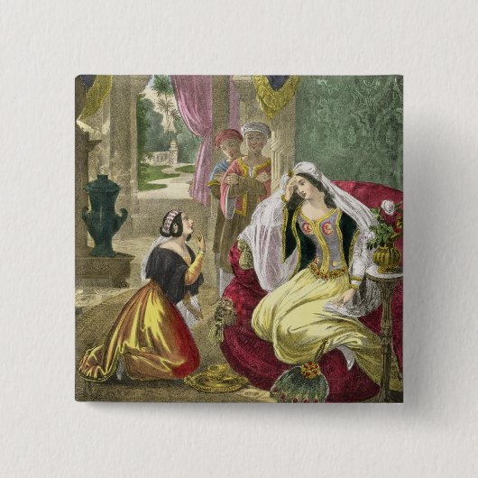 De captive Hebreeuws schreef dat Wachten op Naaman Vierkante Button 5,1 Cm (Voorkant)