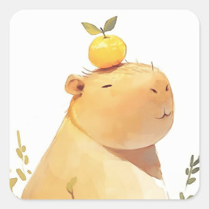 De Capybara Die een Sinaasappel Kleedde Vierkante Sticker