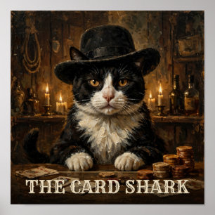 De Card Shark Tuxedo Kat Vintage Western Huisdier Poster