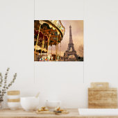 De carrousel en de Eiffeltoren Poster (Keuken)