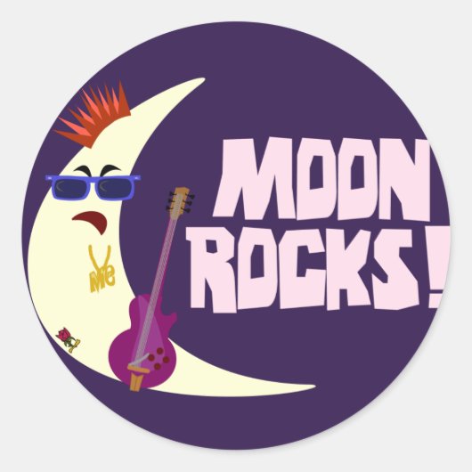 De Cartoon Moon Rocks Ronde Sticker (Voorkant)