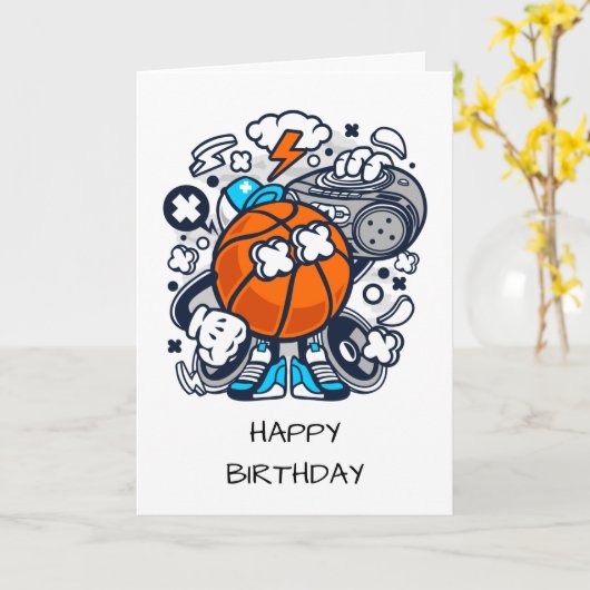 De Cartoon van Boombox van het basketbal Kaart (Gele Bloem)