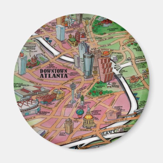 De Cartoon van het centrum Atlanta Georgia Magneet (Voorkant)