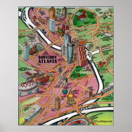 De Cartoon van het centrum Atlanta Georgia Poster (Voorkant)