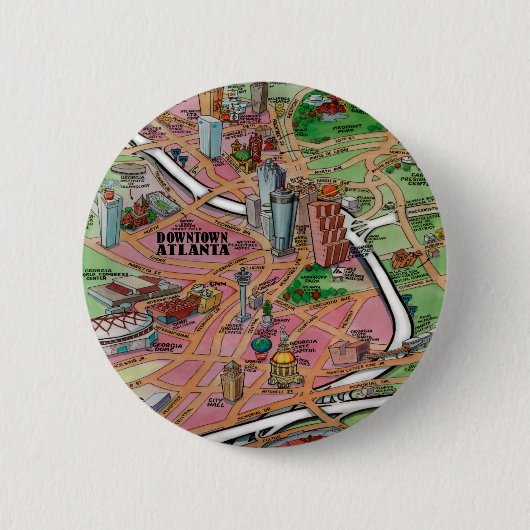 De Cartoon van het centrum Atlanta Georgia Ronde Button 5,7 Cm (Voorkant)