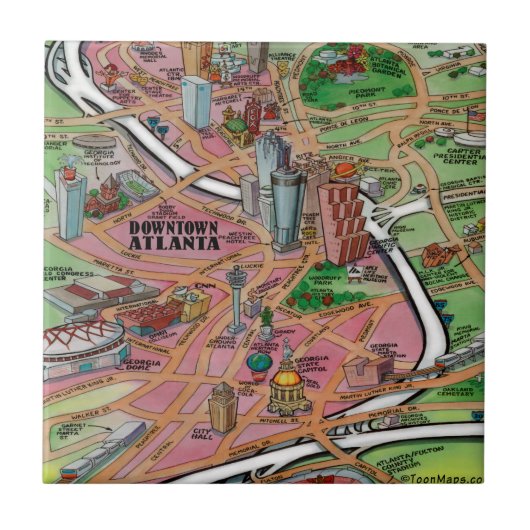 De Cartoon van het centrum Atlanta Georgia Tegeltje (Voorkant)