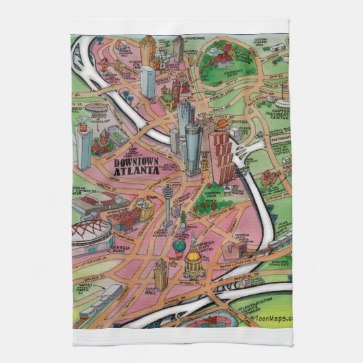 De Cartoon van het centrum Atlanta Georgia Theedoek (Verticaal)