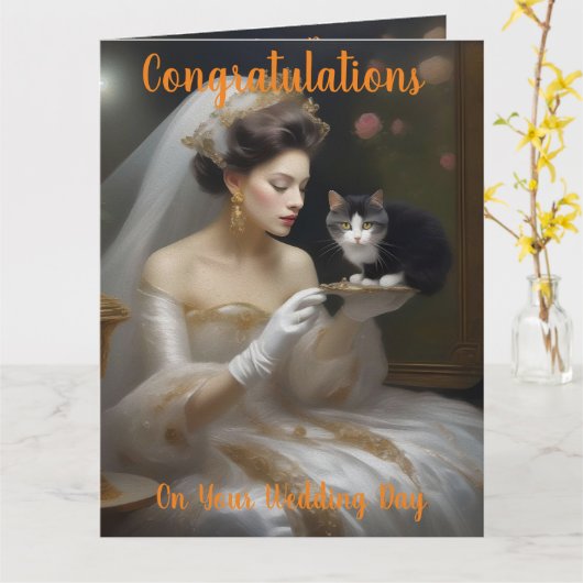 De Cat Bride olieverf, grote bruiloft Kaart (Gele Bloem)