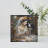 De Cat Bride olieverf, vlakke bruiloft Kaart (Staand voorkant)