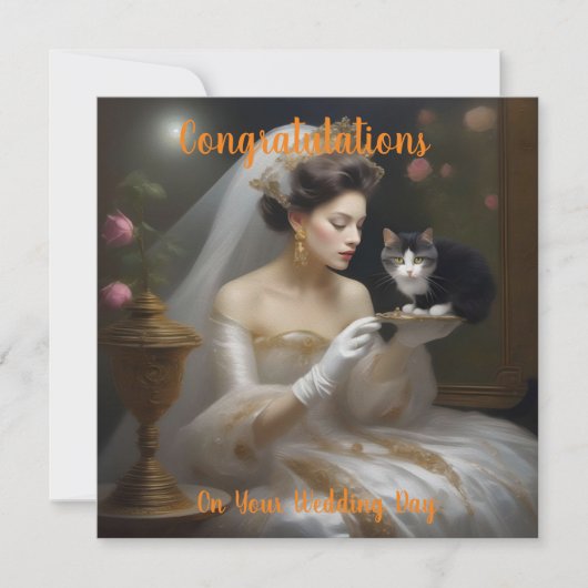 De Cat Bride olieverf, vlakke bruiloft Kaart (Voorkant)