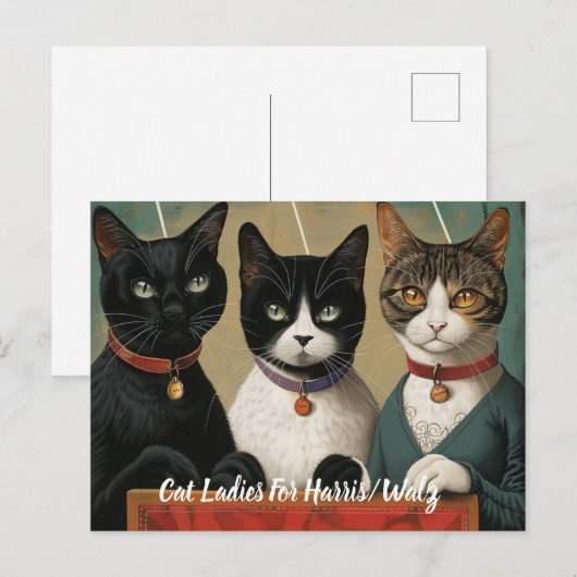 De Cat Ladies stemmen op Harris/Walz Briefkaart (Voorkant / Achterkant)
