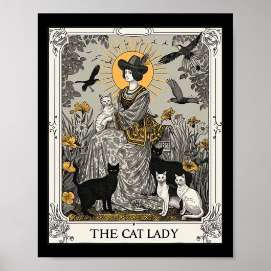 De Cat Lady Tarot Kaart  Gotische Vrouwen Cat M Poster (Voorkant)
