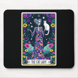 De Cat Lady Tarot Kaart Halloween Skeleton Skul Oc Muismat