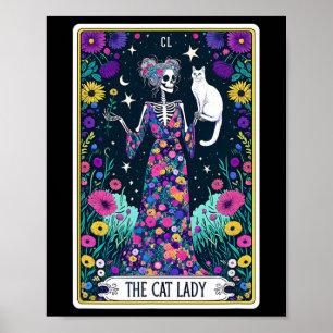 De Cat Lady Tarot Kaart Halloween Skeleton Skul Oc Poster