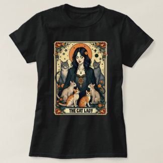 De Cat Lady Tarot Kaart Witchy Gothic Cat Mom T-shirt