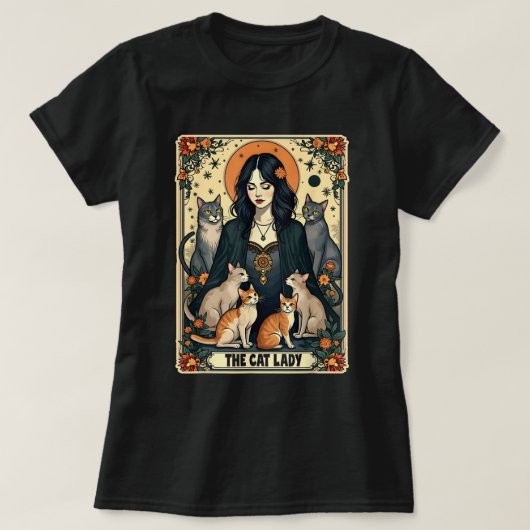 De Cat Lady Tarot Kaart Witchy Gothic Cat Mom T-shirt (Design voorkant)