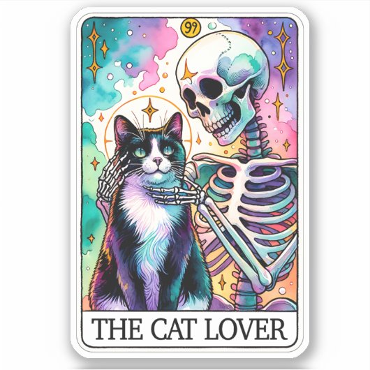 De Cat Lover Tarot Kaart Sticker: betoverde skelet Sticker (Voorkant)
