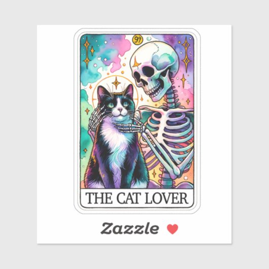 De Cat Lover Tarot Kaart Sticker: betoverde skelet Sticker (Vel)