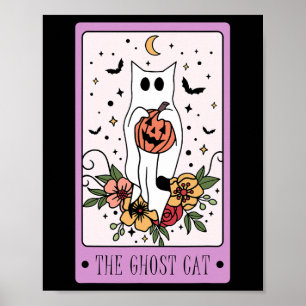 De Cat Tarot Kaart Ghost Halloween Pumpkin Cat Lov Poster