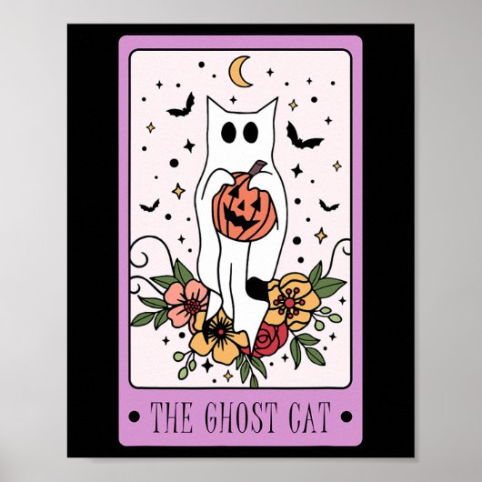 De Cat Tarot Kaart Ghost Halloween Pumpkin Cat Lov Poster (Voorkant)
