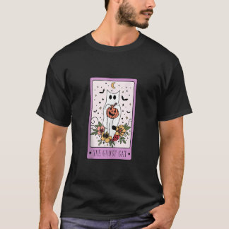 De Cat Tarot Kaart Ghost Halloween Pumpkin Cat Lov T-shirt