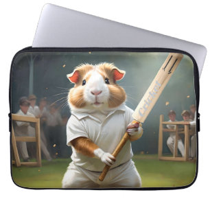 De cavia-cricketspeler: gekleed in het wit, laptop sleeve