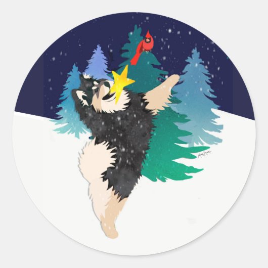 De Celestial Finnish Lapphund-stickers Ronde Sticker (Voorkant)