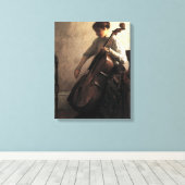 De cellist (door Joseph DeCamp) Canvas Afdruk (Insitu (Houten vloer))