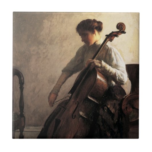 De cellist (door Joseph DeCamp) Tegeltje (Voorkant)