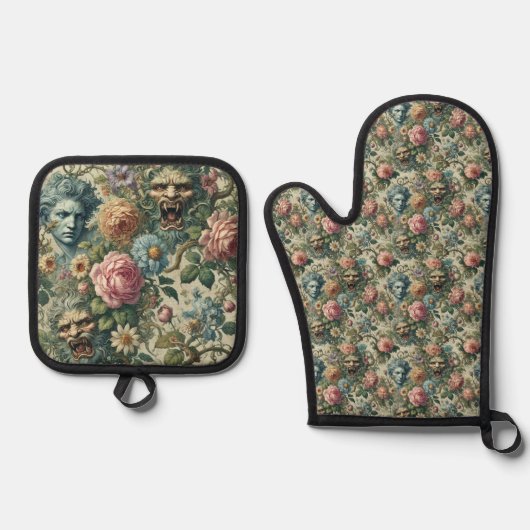 De Cerulean Muse - Gotisch Victoriaans Ovenwant & Pannenlap Set (Voorkant)