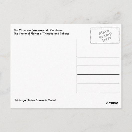 De Chaconia, de Nationale Bloem Briefkaart (Achterkant)