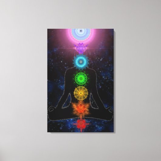 De Chakra's - Met Sterren en Meditatie Canvas Afdruk (Voorkant)