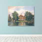 De Chalet met Gele deur in Bois de Canvas Afdruk (Insitu (Houten vloer))