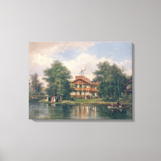 De Chalet met Gele deur in Bois de Canvas Afdruk (Voorkant)