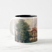 De Chalet met Gele deur in Bois de Tweekleurige Koffiemok (Voorkant links)
