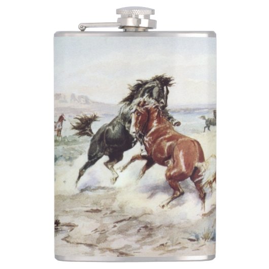 De Challenge ( hengstengevecht) Heupfles (Voorkant)