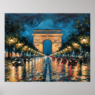 De Champs-Élysées Parijs Frankrijk 's Nachts Poster