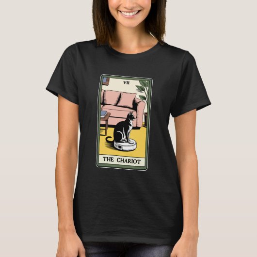 De Chariot Robot Stofzuiger Kat Grappige Tarot C T-shirt (Voorkant)