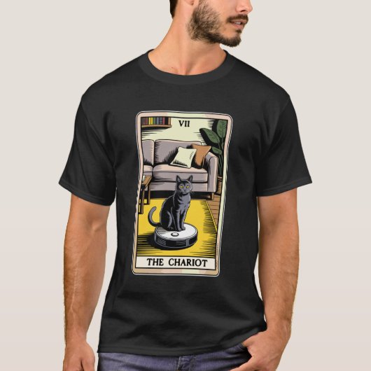 De Chariot Robot Stofzuiger Kat Grappige Tarot C T-shirt (Voorkant)