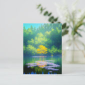De charmante gele boom in het hart van het meer briefkaart (Staand voorkant)