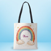 De charmante regenboog van meisjes met gloeiende s tote bag