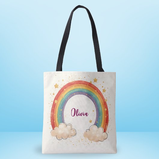 De charmante regenboog van meisjes met gloeiende s tote bag