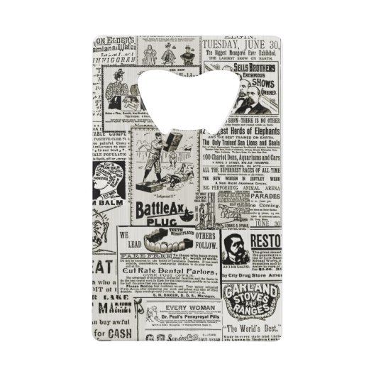 De charmante Victoriaans krant van 1890: Advertent Creditkaart Flessenopener (Voorkant)