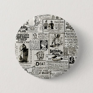 De charmante Victoriaans krant van 1890: Advertent Ronde Button 5,7 Cm