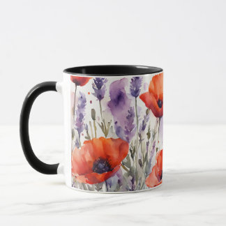 De charme van de natuur: klaprozen en lavendel in mok